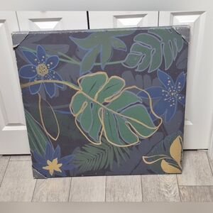 Hometrends 30X30inch Tropical Leaf and Flower Wall Art - Green, Blue, and Gold